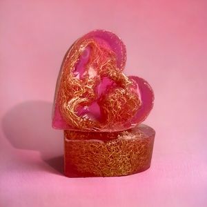 Pink heart shaped loofa soap